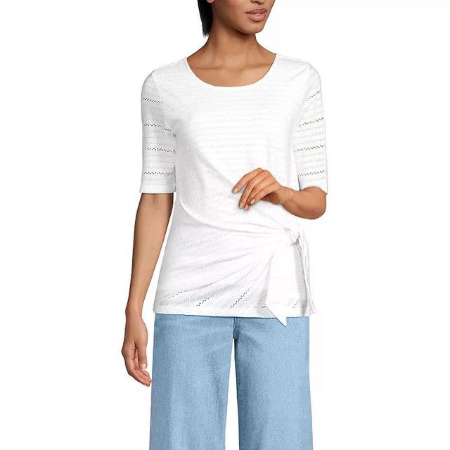 Womens Lands End Elbow Sleeve Eyelet Side Tie Top Product Image