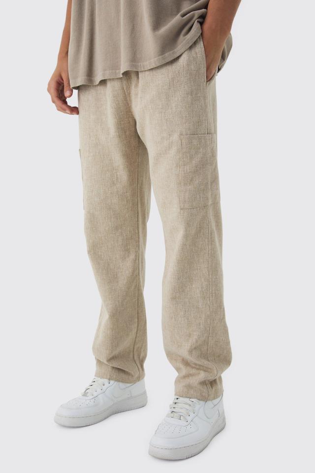 Elasticated Waist Straight Leg Heavy Slub Cargo Pants | boohooMAN USA Product Image