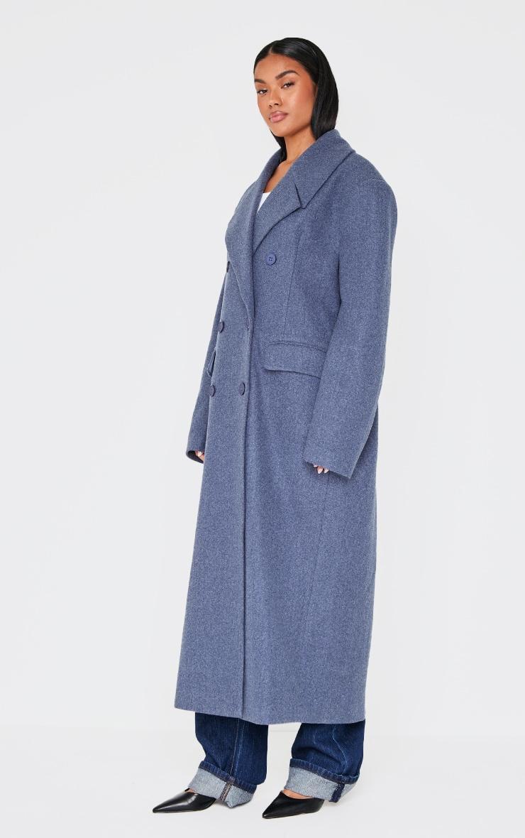 Navy Wool Look Double Breasted Oversized Maxi Coat Product Image