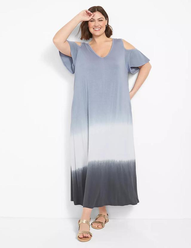 Short-Sleeve Cold-Shoulder Cross-Back Maxi Dress Product Image