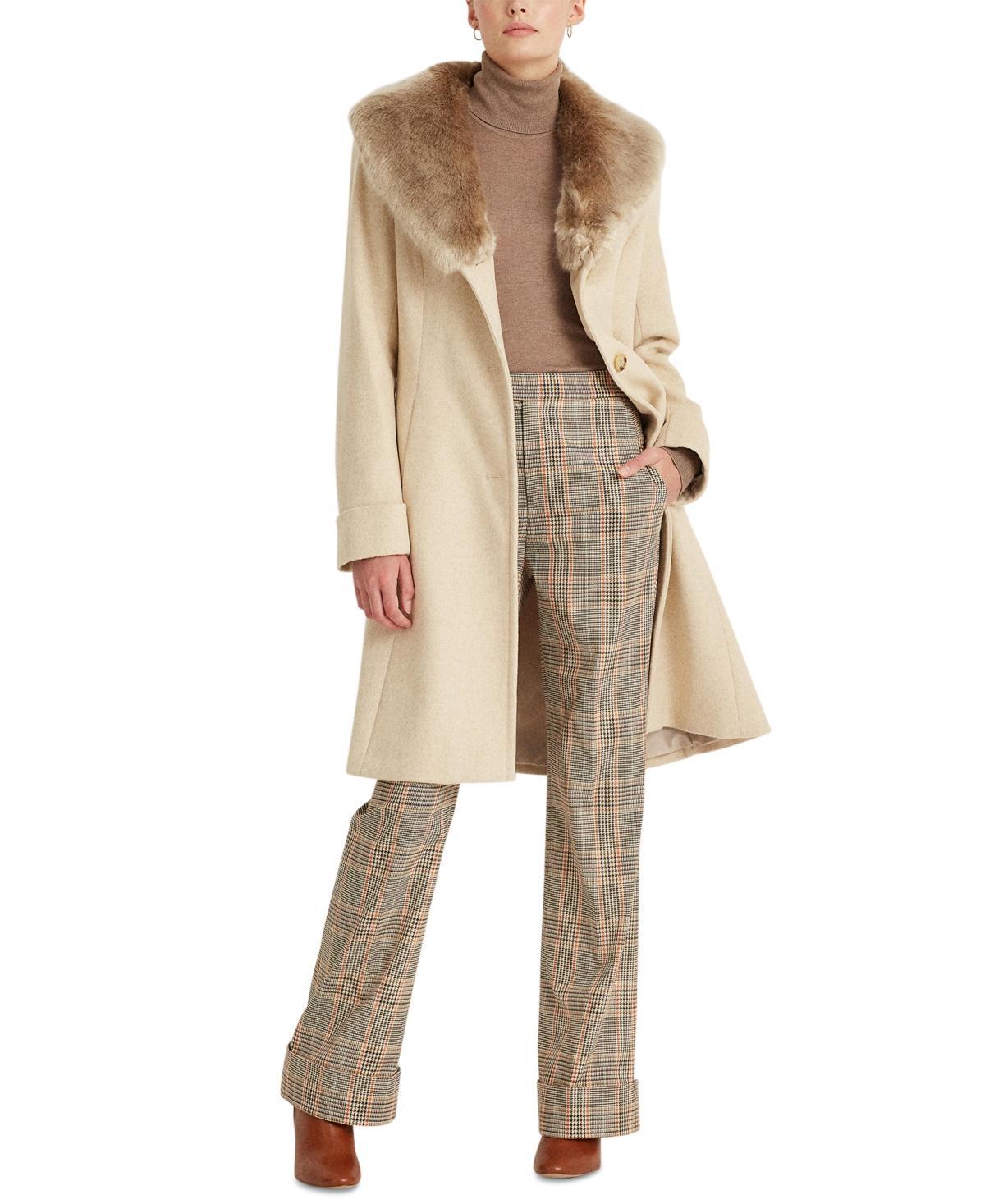 Lauren Ralph Lauren Womens Faux-Fur-Collar Coat Product Image