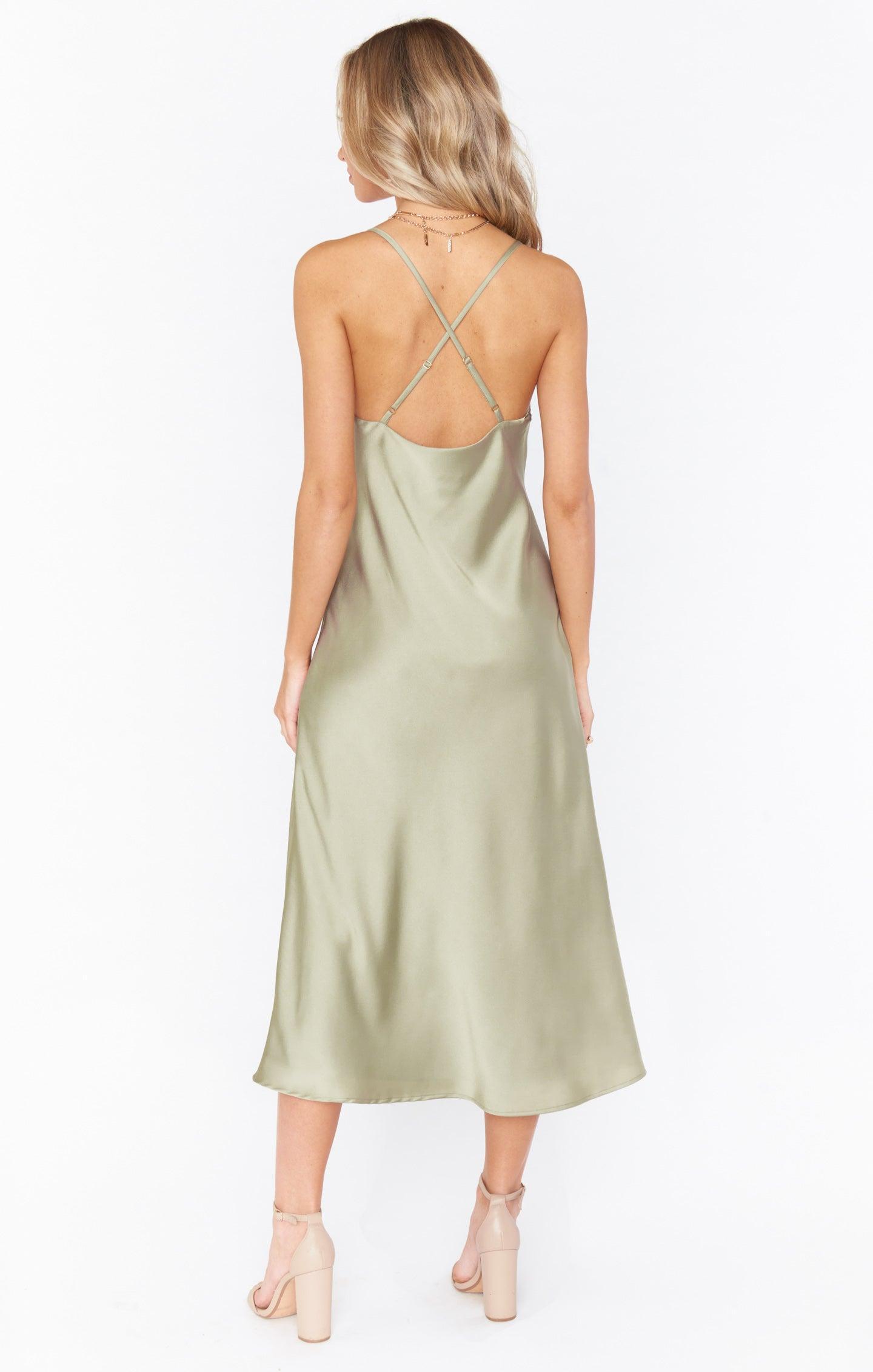 Verona Cowl Dress ~ Moss Green Luxe Satin Product Image