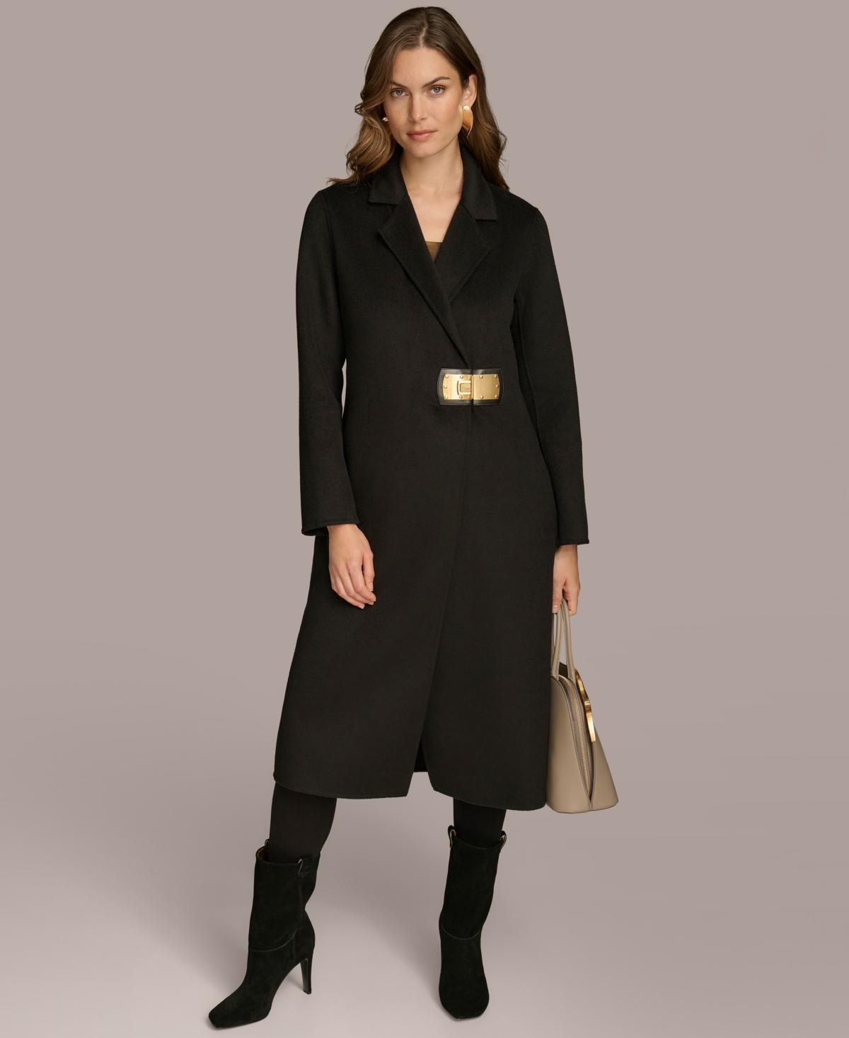 Donna Karan New York Womens Buckle Front Wool Blend Coat Product Image