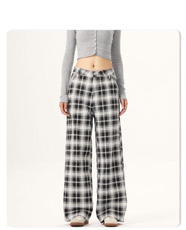 Low Waist Plaid Wide Leg Pants Product Image