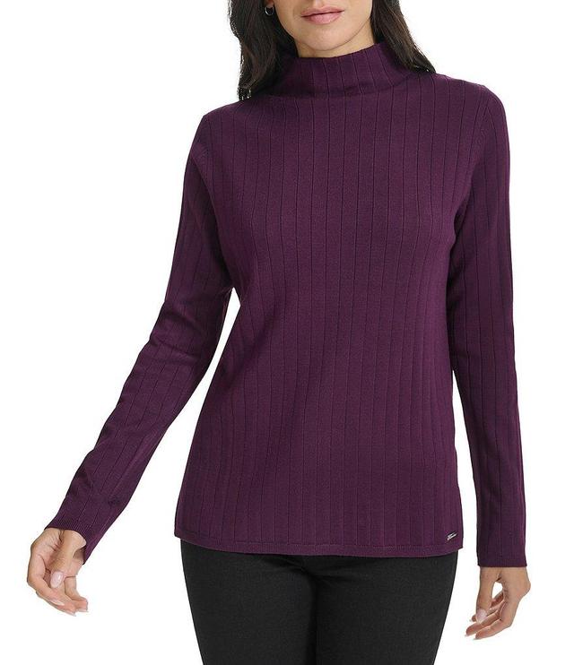 Calvin Klein Ribbed Knit Mock Neck Long Sleeve Top Product Image