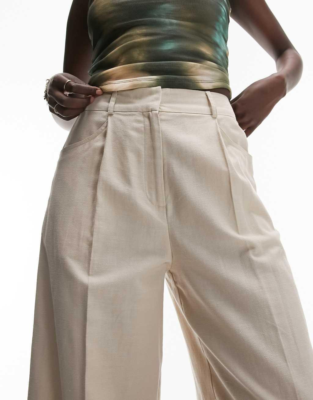 Topshop Tall linen-blend wide leg pants Product Image