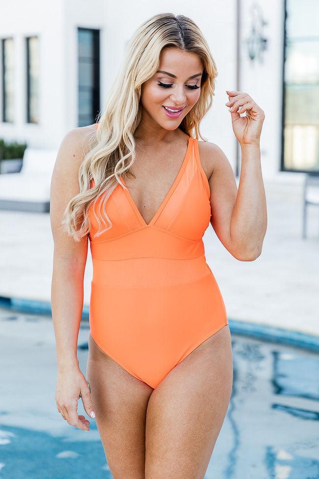 Lost In The Waves Bright Orange V-Neck One Piece Swimsuit FINAL SALE Product Image