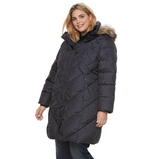 Plus Size TOWER by London Fog Faux-Fur Hood Down Puffer Coat, Womens Blue Product Image