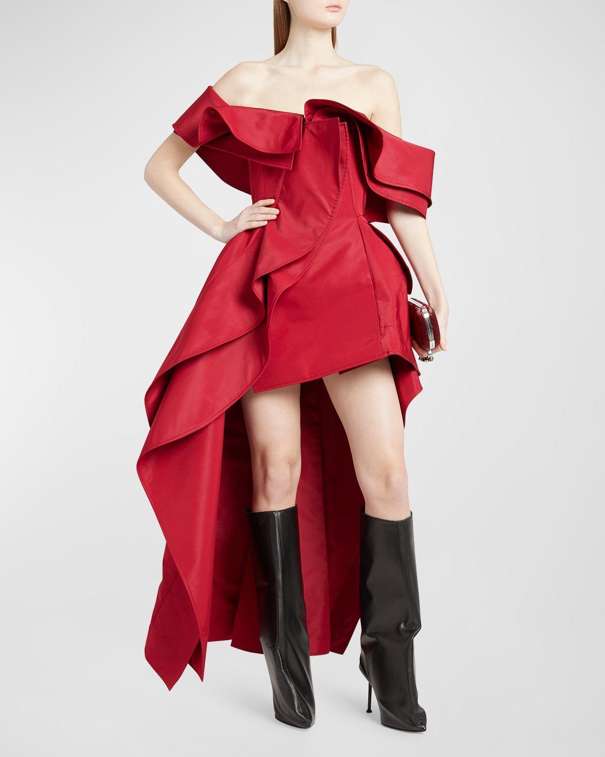 Alexander McQueen Sculptural Off the Shoulder Drape High-Low Gown Product Image