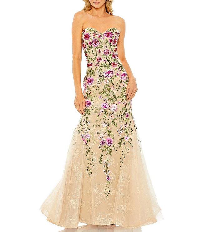 Mac Duggal Embroidered Strapless Sheer Bustier Mermaid Gown Product Image