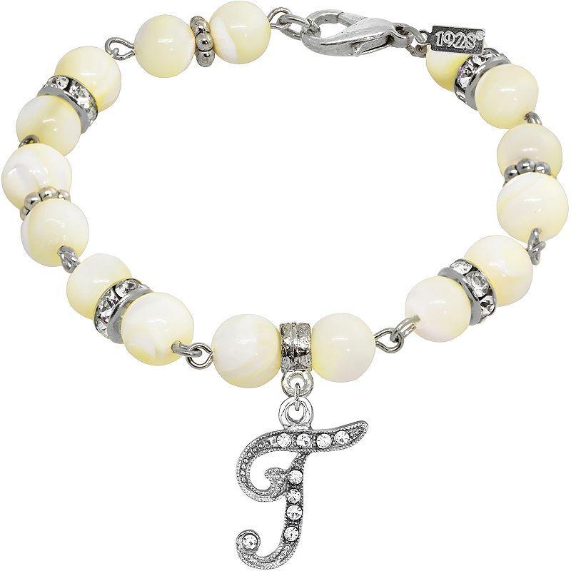 1928 Silver Tone Mother-of-Pearl & Simulated Crystal Initial Bracelet, Womens Product Image