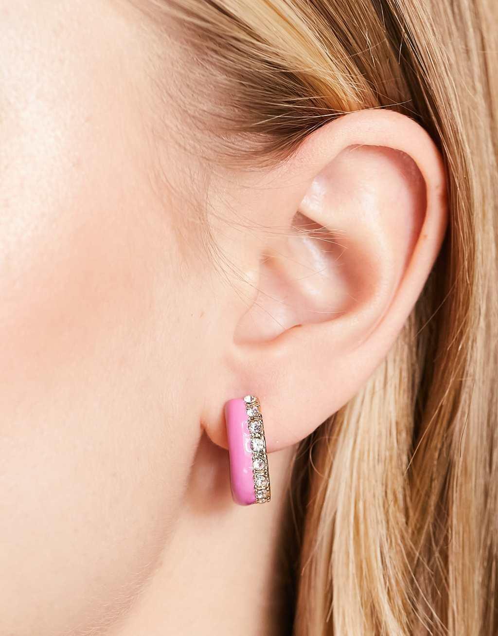 River Island pave hoop earrings in pink Product Image