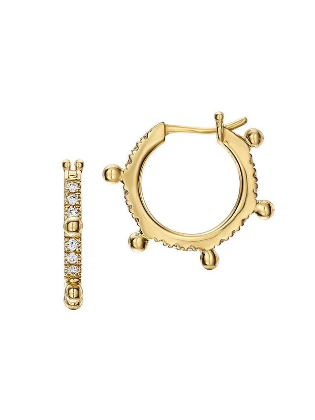 Womens Small 18K Yellow Gold & Diamond Hoop Earrings Product Image