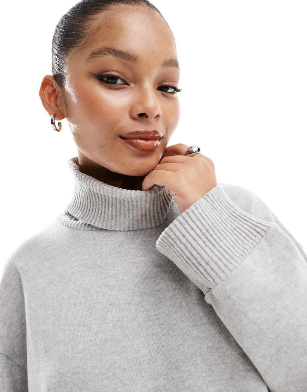 ASOS DESIGN supersoft long line turtleneck in gray heather Product Image