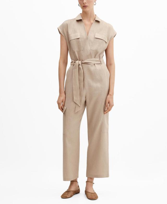 Mango Womens Cargo-Style Linen Jumpsuit Product Image