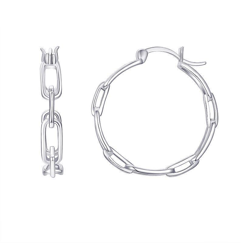 Eco Silver Luxe Sterling Silver Polished Paper Clip Link Hoop Earrings, Womens Product Image