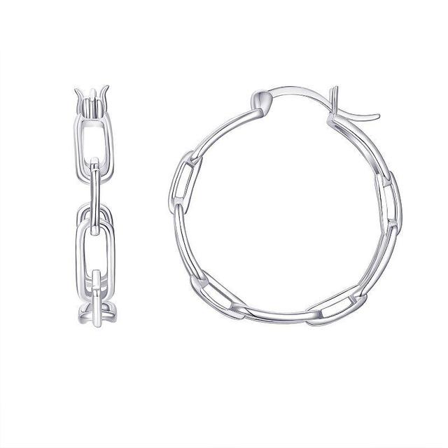 Eco Silver Luxe Sterling Silver Polished Paper Clip Link Hoop Earrings, Womens Product Image