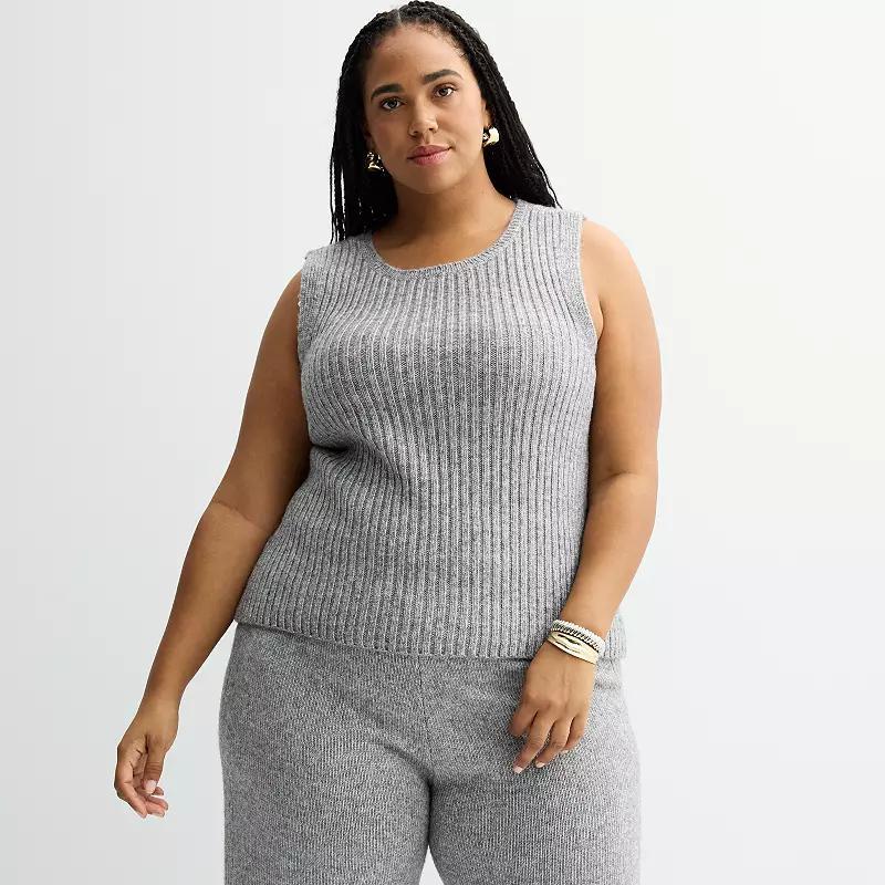 Plus Size Sonoma Goods For Life Ribbed Sweater Tank Top, Womens Sand Grey Product Image