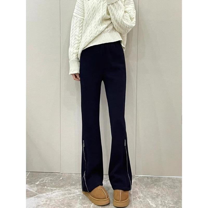 High Rise Plain Straight-Fit Boot-Cut Sweatpants Product Image