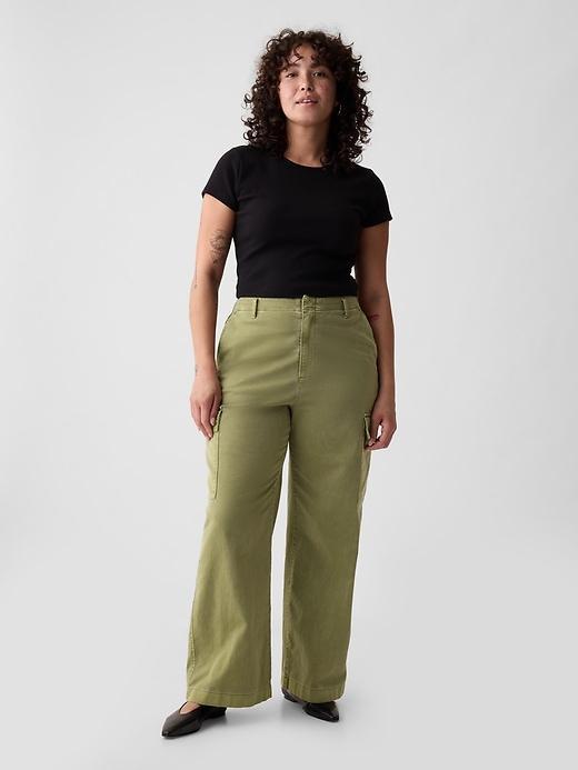 Mid Rise Loose Khaki Cargo Pants Product Image