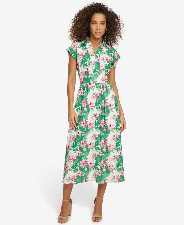 kensie Womens Floral-Print Midi Dress Product Image