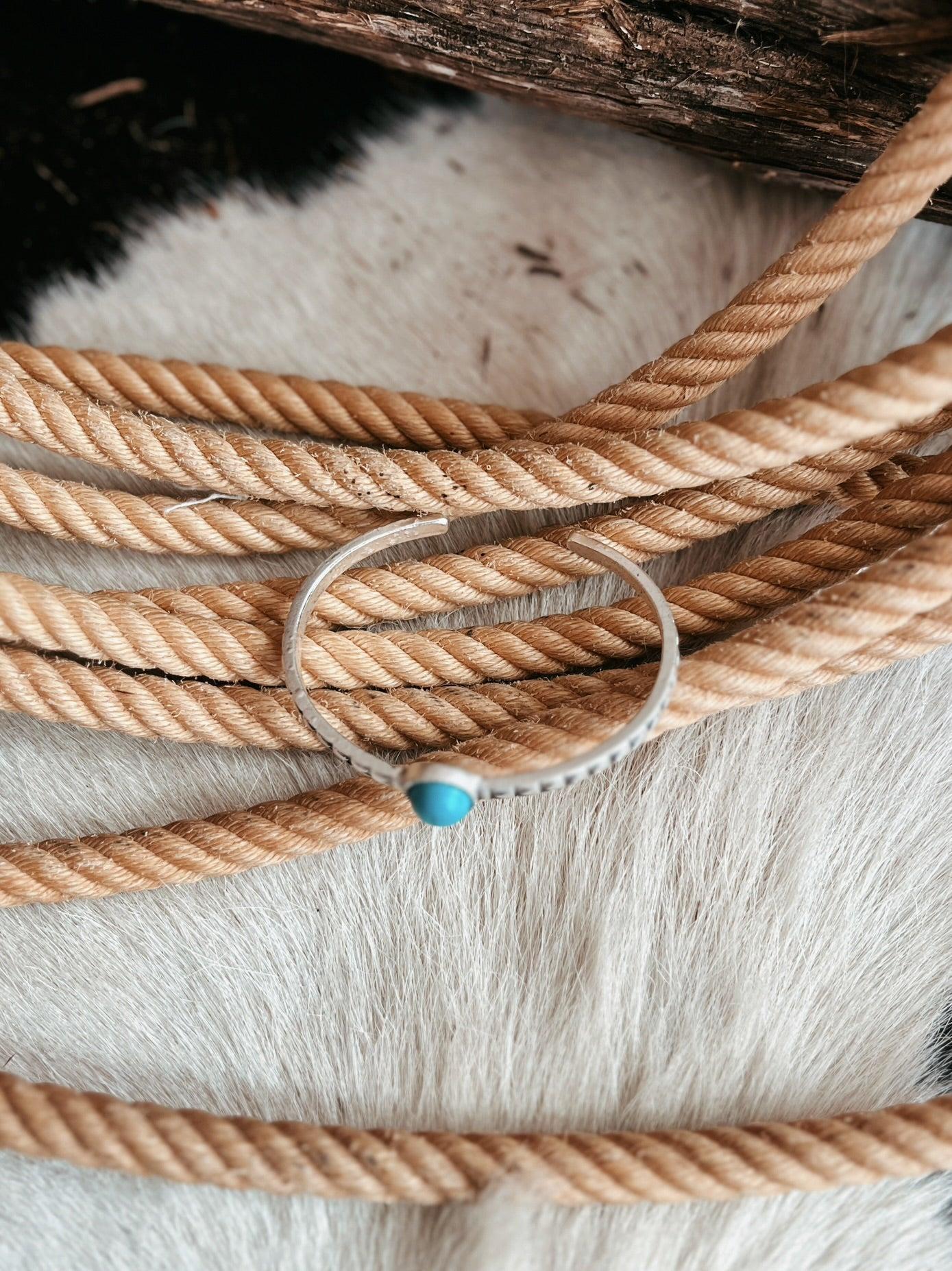 Thin Cuff Bracelet With Small Round Turquoise Stone Product Image