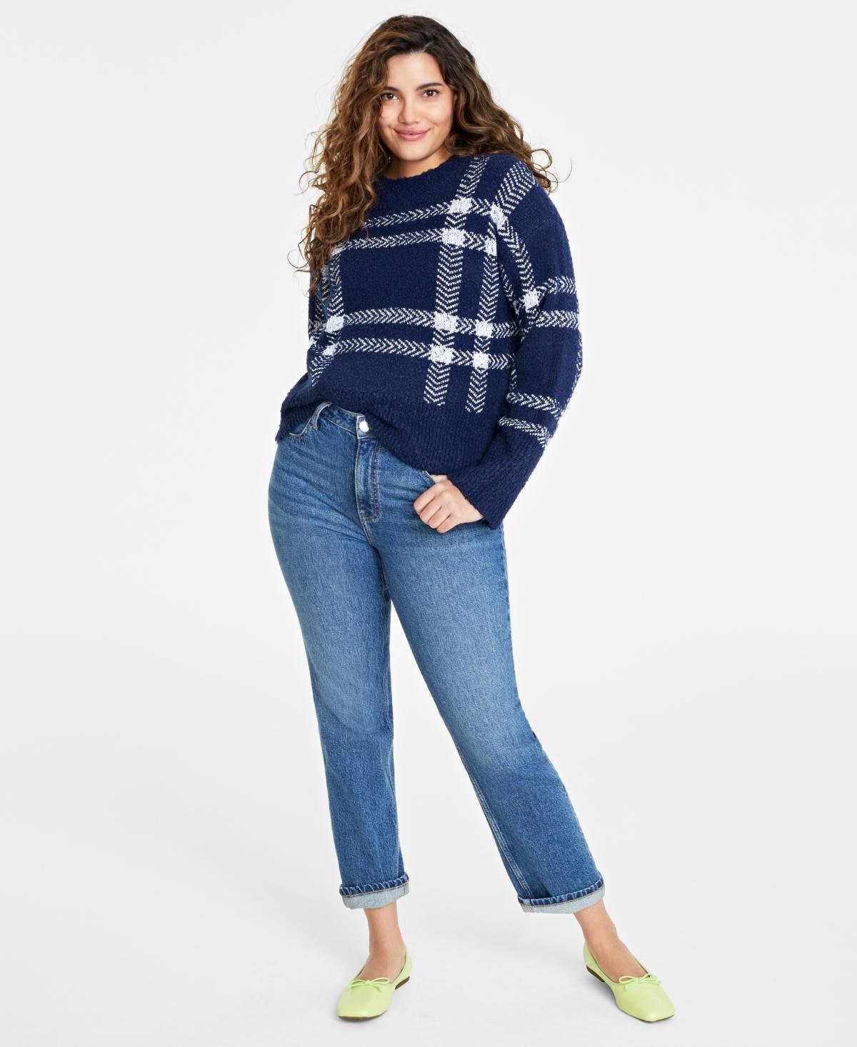 On 34th Womens Plaid Jacquard Crewneck Sweater, Created for Macys Product Image