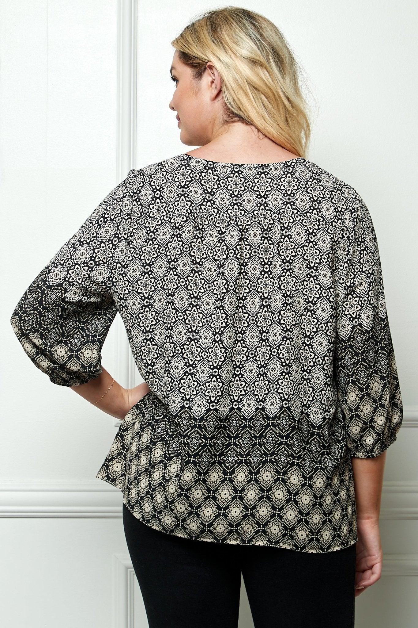 3/4 Sleeve Border Print Top - Plus Product Image