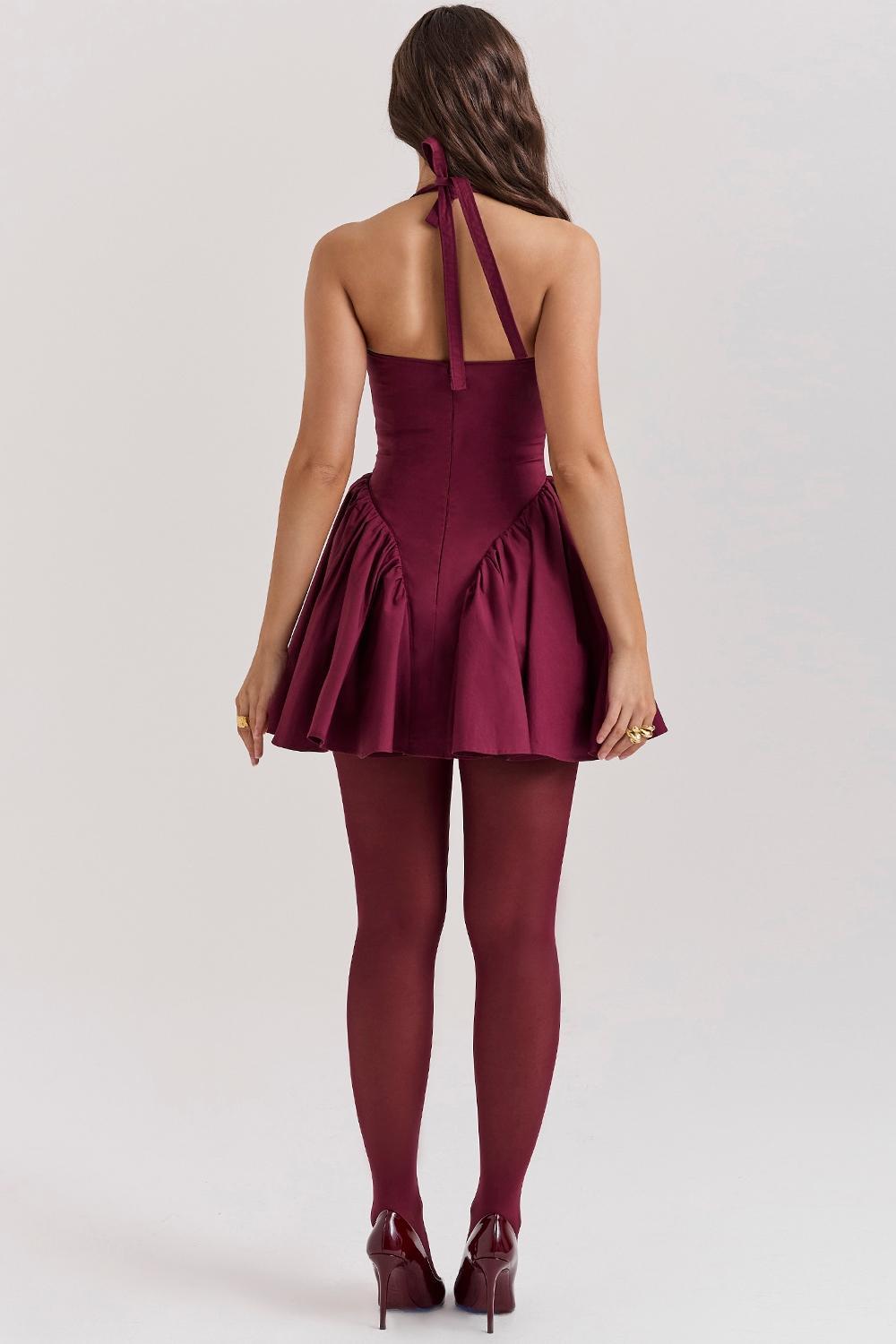 Valentia Wine Halter Mini Dress Product Image