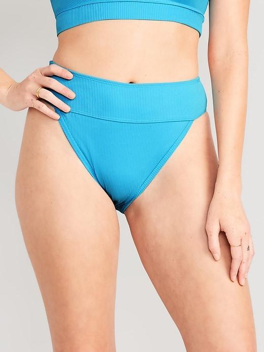 High-Waisted Ribbed French-Cut Bikini Swim Bottoms Product Image