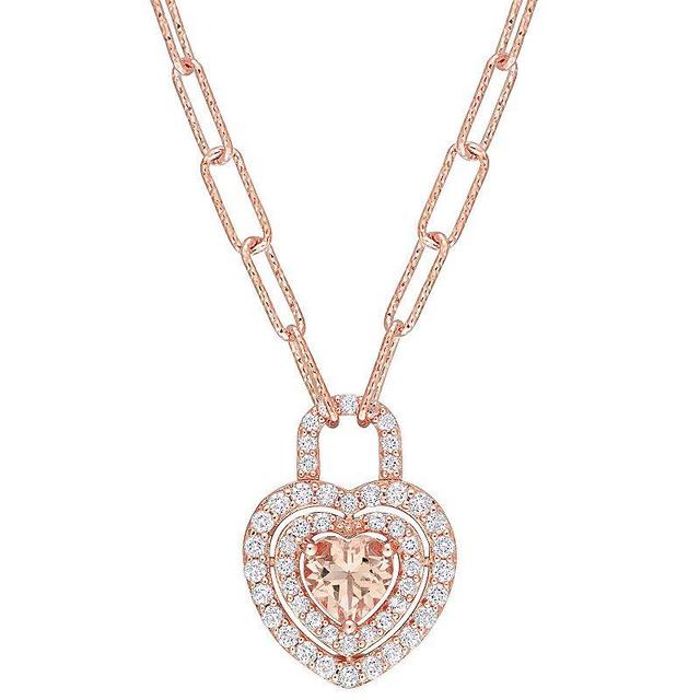 Stella Grace 18K Rose Gold over Sterling Silver Morganite & White Topaz Heart Halo Pendant Necklace, Womens Pink Product Image