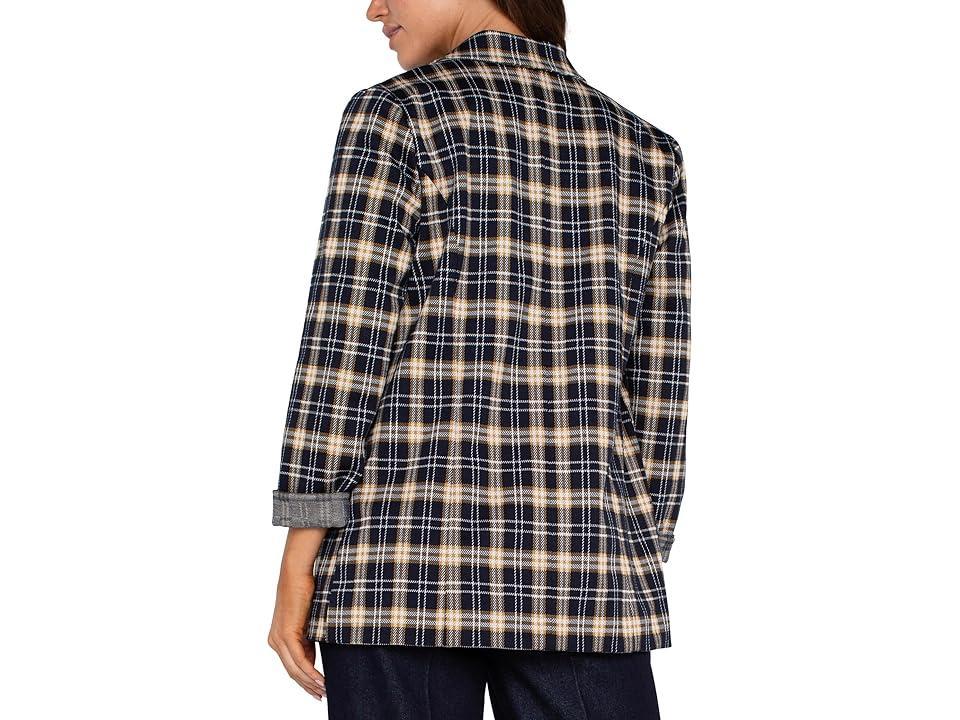 Liverpool Los Angeles Petite Boyfriend Blazer Tartan Plaid Jacquard Knit (Dark Navy Tartan Plaid) Women's Jacket Product Image