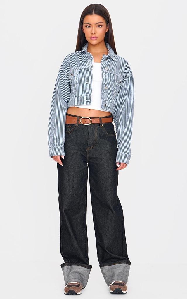 Blue Cropped Pinstripe Denim Jacket Product Image