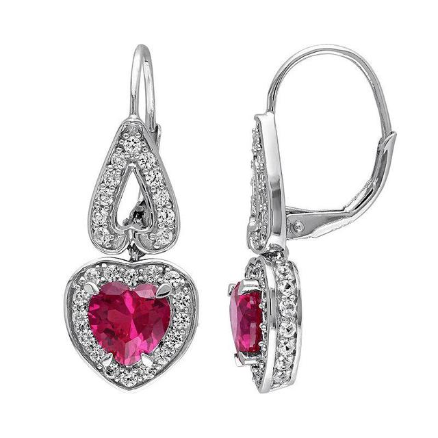 Stella Grace Lab-Created Ruby & Lab-Created White Sapphire Sterling Silver Heart Drop Earrings, Womens, Red Product Image