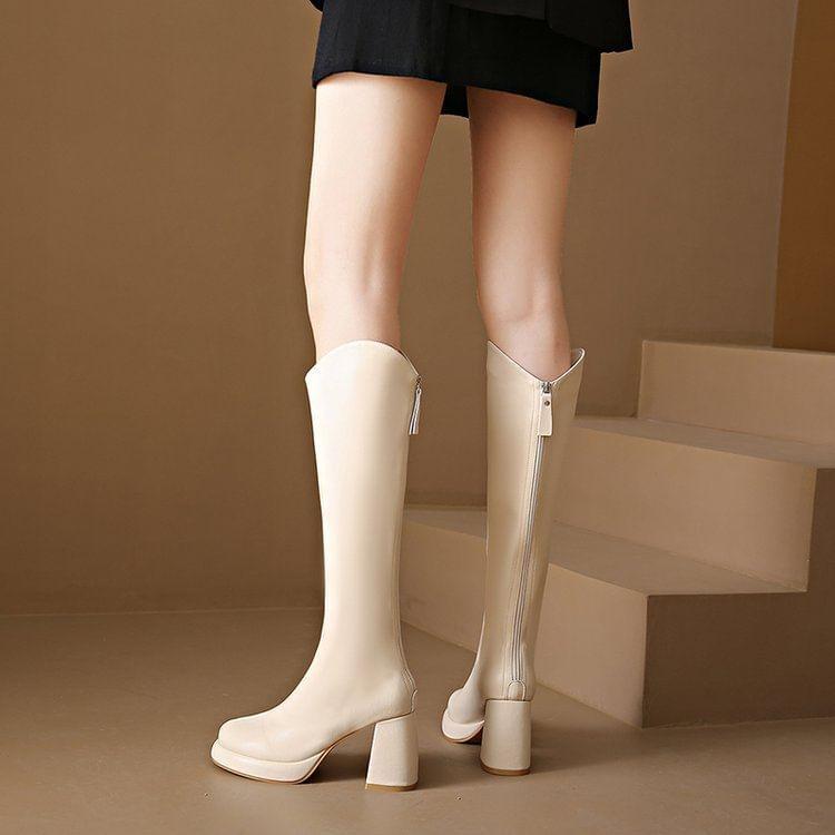 Block Heel Plain Tall Boots Product Image