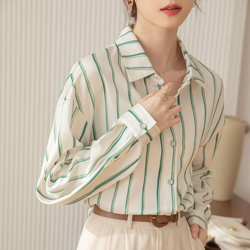 Striped Button-Up Shirt Product Image