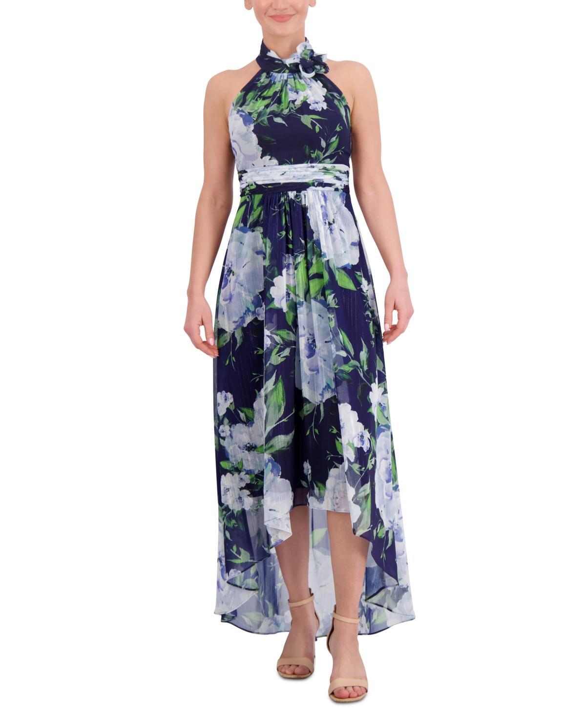 Eliza J Womens Printed Mock-Neck Hi-Low A-Line Gown Product Image