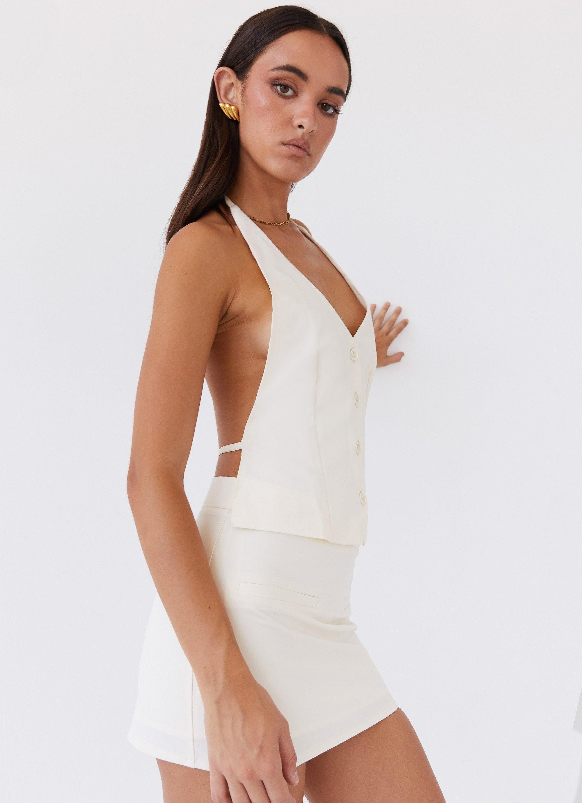 Sarah Halterneck Vest Top - Ivory Product Image