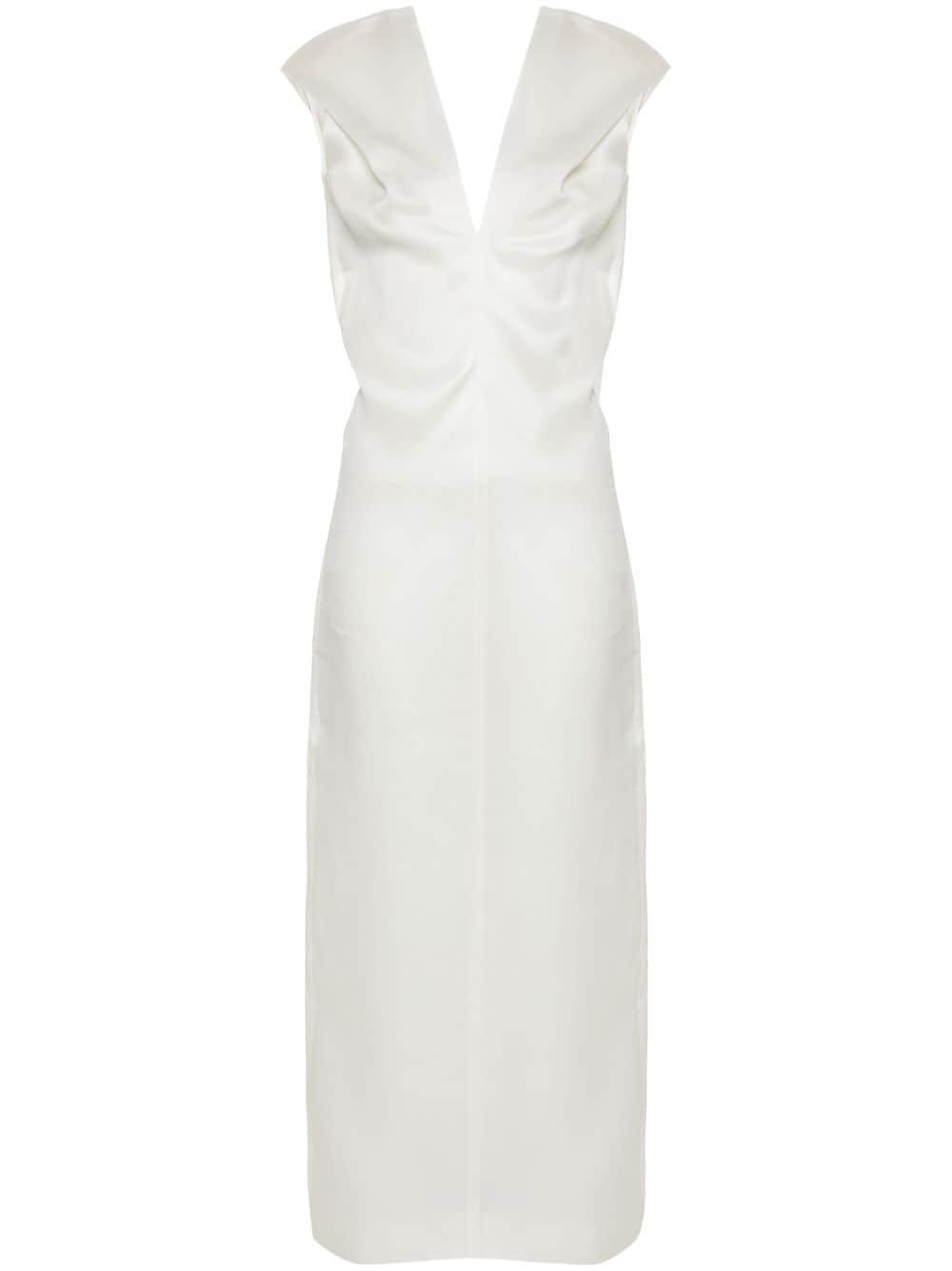 Ima Gathered Silk-gazar Midi Dress In Neutrals Product Image