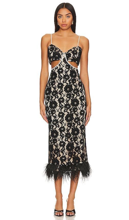 LIKELY Sarah Cutout Lace Feather Trim Maxi Dress Product Image