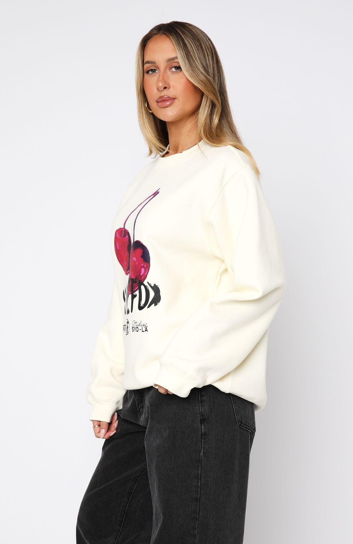 Cherry Swish Oversized Sweater Cream Product Image