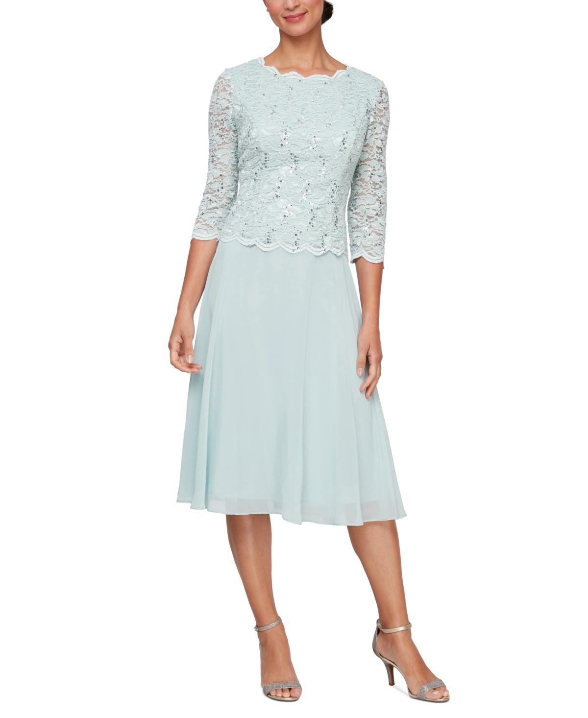 Alex Evenings Crew Neck 34 Sleeve Sequin Floral Lace Bodice Chiffon A Product Image