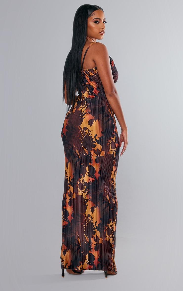 Brown Floral Ombre Plisse Strappy Maxi Dress Product Image