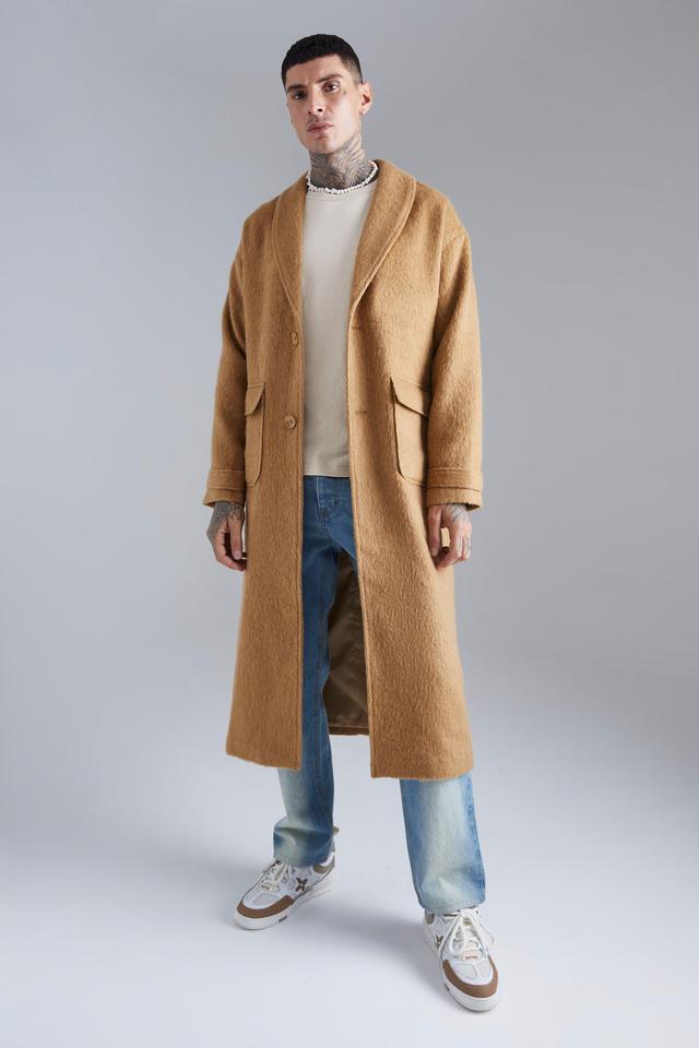 Single Breasted Brushed Wool Look Belted Overcoat | boohooMAN USA Product Image