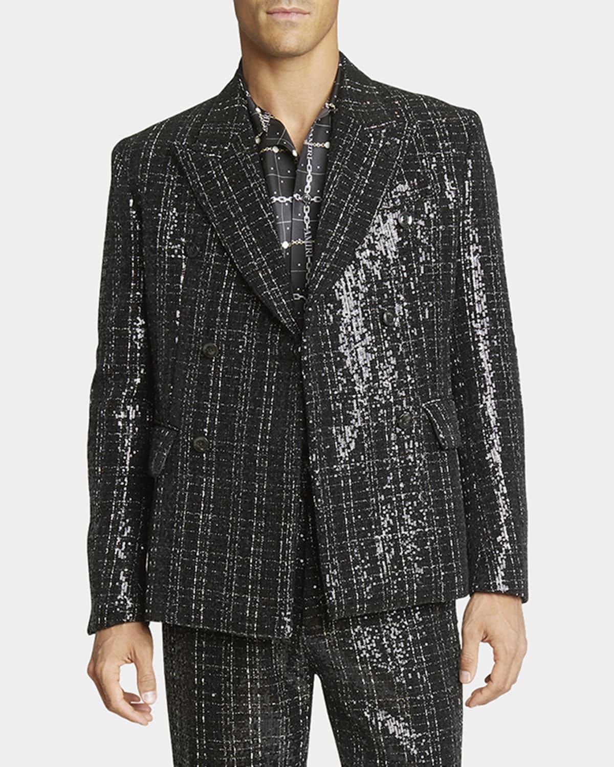 Mens Sequined Boucle Double-Breasted Blazer Product Image