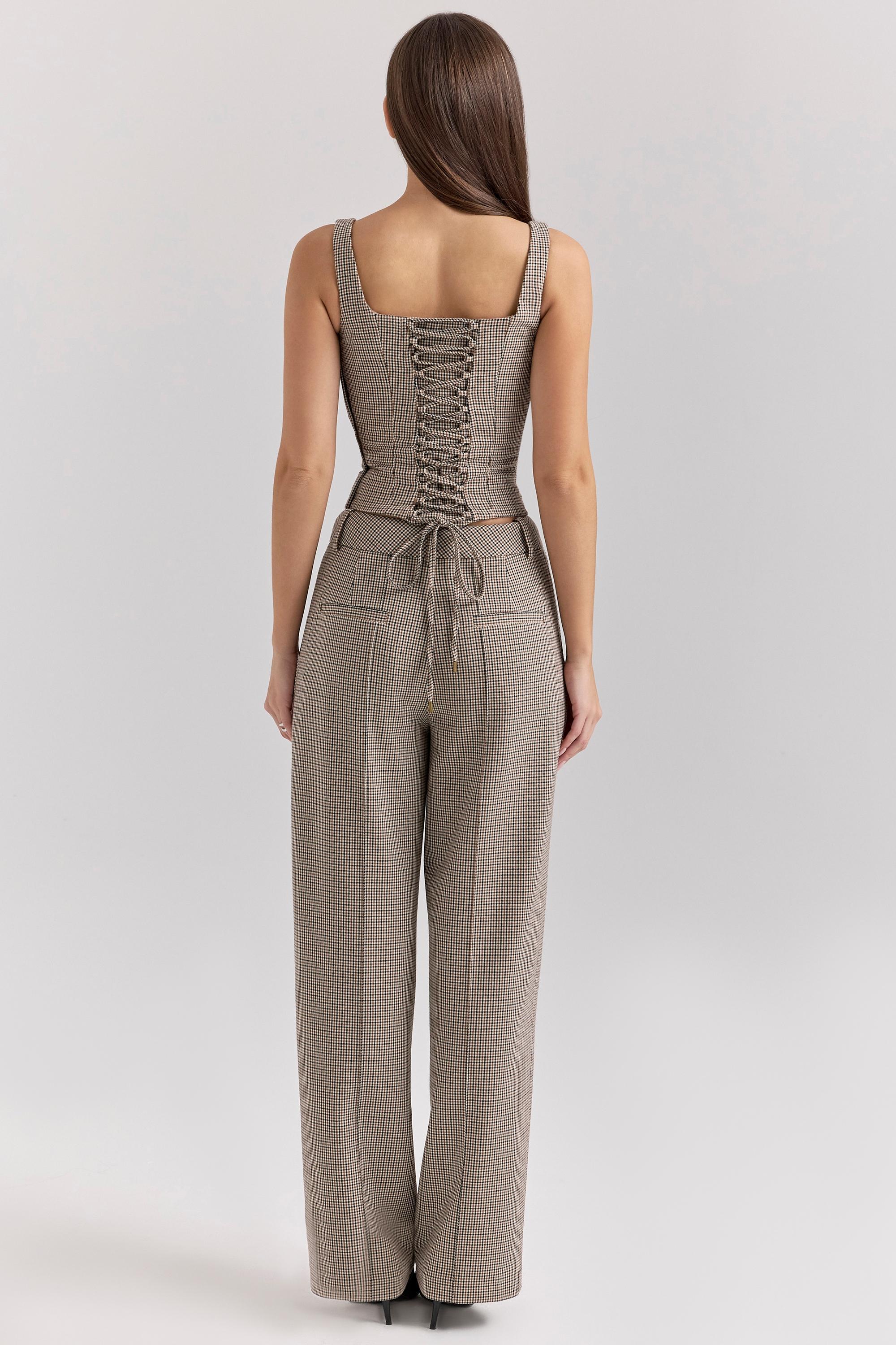 Hayden Brown Puppytooth Wide Leg High Waist Tailored Trousers Product Image