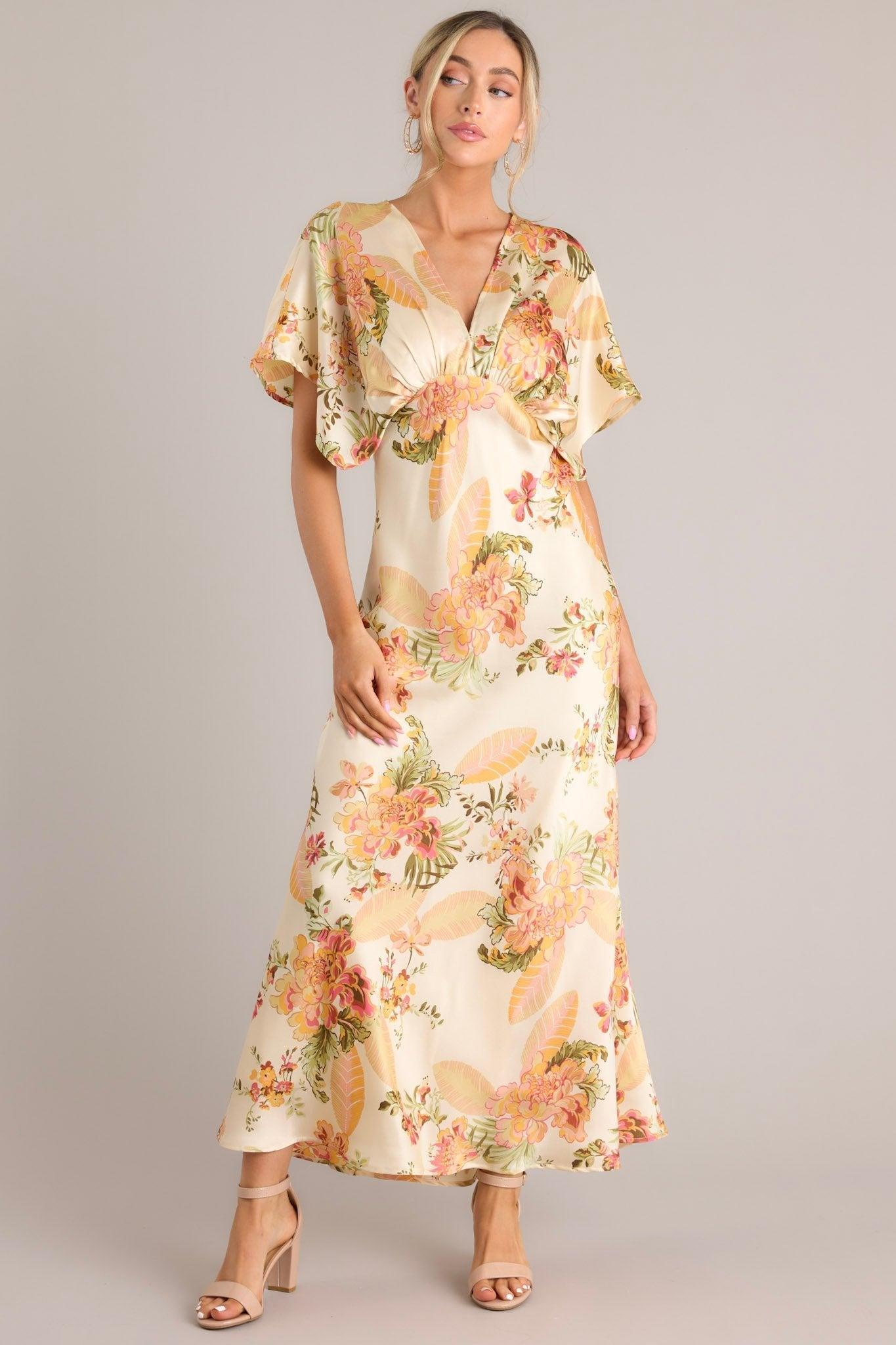 Frames Of Bliss Beige Floral Maxi Dress Product Image