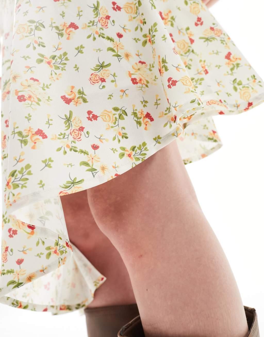 Kiss The Sky chintz floral asymmetric midi skirt in white - part of a set Product Image