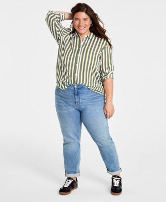 Trendy Plus Size Striped Button-Up Shirt, Created for Macy's Product Image