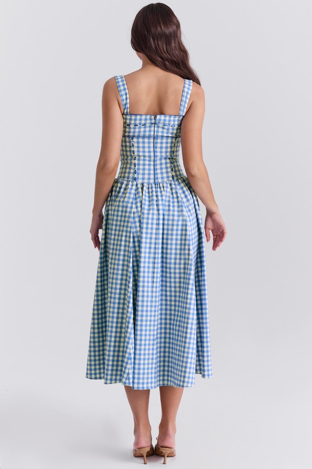 Vivien Regatta Blue Gingham Midi Sundress Product Image